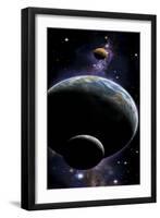 An Artist's Depiction of an Earth Type World with Two Orbiting Moons-null-Framed Art Print