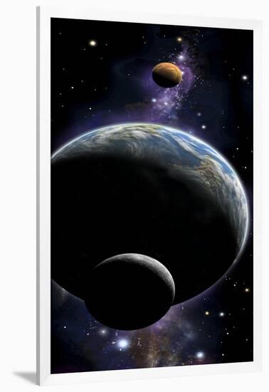 An Artist's Depiction of an Earth Type World with Two Orbiting Moons-null-Framed Art Print