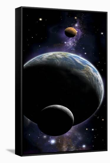 An Artist's Depiction of an Earth Type World with Two Orbiting Moons-null-Framed Stretched Canvas