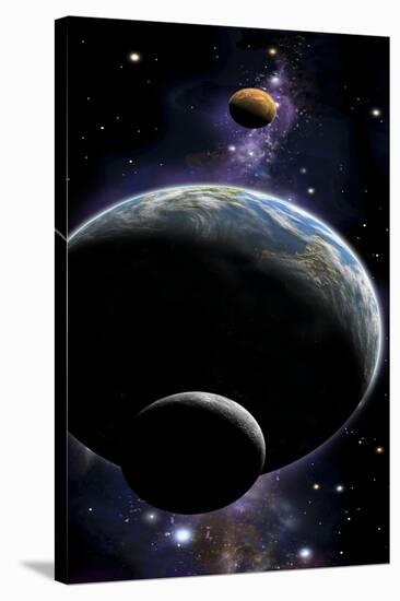 An Artist's Depiction of an Earth Type World with Two Orbiting Moons-null-Stretched Canvas