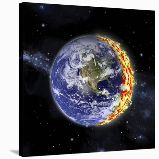 An Artist's Depiction of Planet Earth Catching on Fire-null-Stretched Canvas