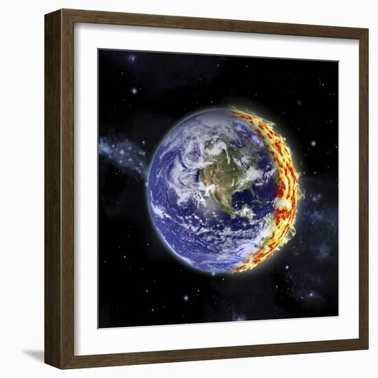 An Artist's Depiction of Planet Earth Catching on Fire-null-Framed Art Print