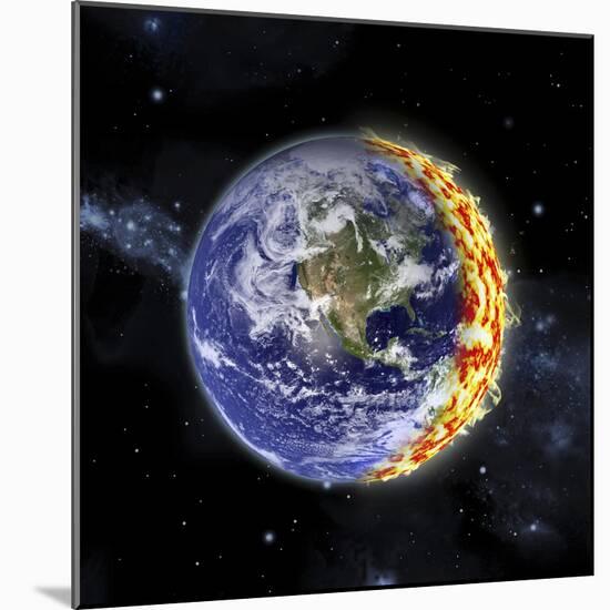 An Artist's Depiction of Planet Earth Catching on Fire-null-Mounted Art Print