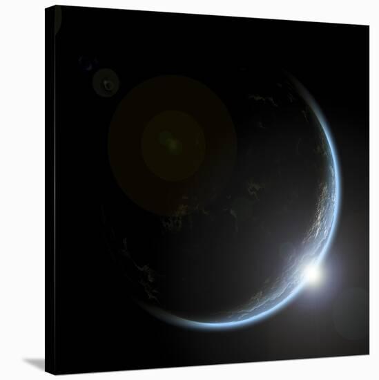 An Artist's Depiction of Sunrise over a Planet Viewed from Space-null-Stretched Canvas