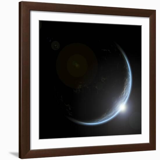 An Artist's Depiction of Sunrise over a Planet Viewed from Space-null-Framed Art Print