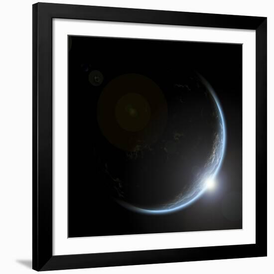 An Artist's Depiction of Sunrise over a Planet Viewed from Space-null-Framed Art Print