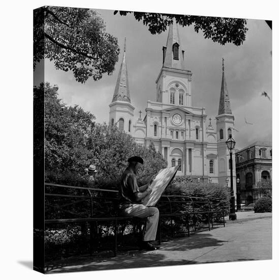 An Artist Sketches St. Louis Cathedral-null-Stretched Canvas