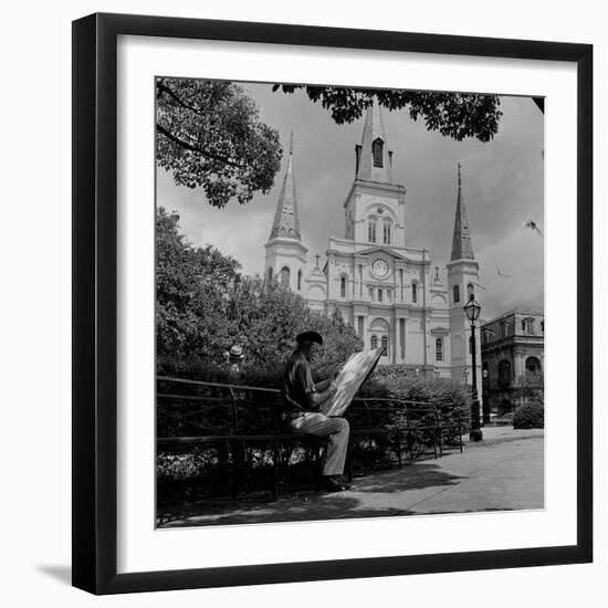 An Artist Sketches St. Louis Cathedral-null-Framed Premium Photographic Print