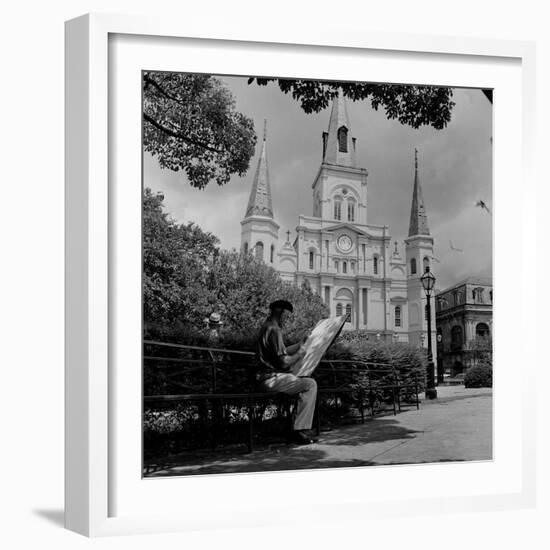 An Artist Sketches St. Louis Cathedral-null-Framed Photographic Print