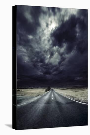 An Asphalt Road with Stormy Sky Above, Tuscany, Italy-null-Stretched Canvas