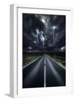 An Asphalt Road with Stormy Sky Above, Tuscany, Italy-null-Framed Photographic Print