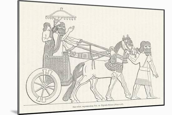 An Assyrian Ruler Rides in His Chariot Drawn by Two Horses with Two Grooms and Two Attendants-null-Mounted Art Print