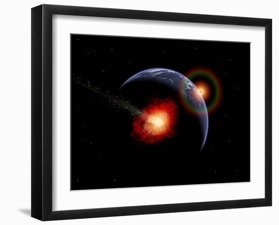 An Asteroid Hitting the Earth During Prehistoric Times-Stocktrek Images-Framed Art Print