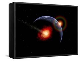 An Asteroid Hitting the Earth During Prehistoric Times-Stocktrek Images-Framed Stretched Canvas