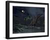 An Asteroid Impact on the Moon While a Spinosaurus Wanders in the Foreground-Stocktrek Images-Framed Premium Photographic Print