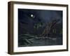 An Asteroid Impact on the Moon While a Spinosaurus Wanders in the Foreground-Stocktrek Images-Framed Photographic Print
