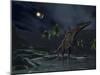 An Asteroid Impact on the Moon While a Spinosaurus Wanders in the Foreground-Stocktrek Images-Mounted Photographic Print