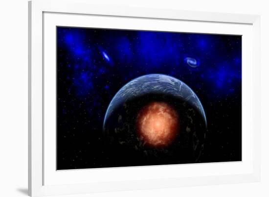 An Asteroid Impacting the Earth-null-Framed Art Print