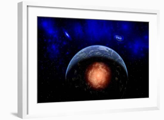 An Asteroid Impacting the Earth-null-Framed Art Print