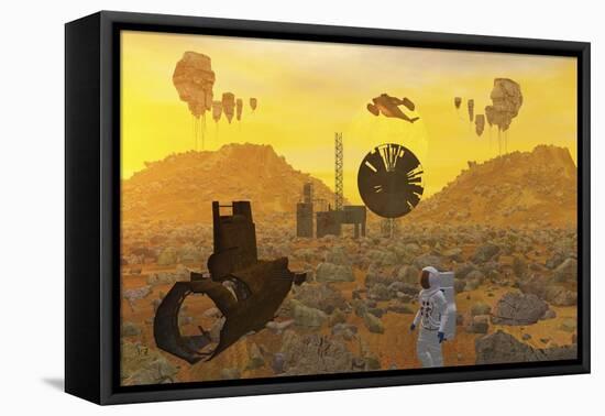 An Astronaut Exploring an Abandoned Outpost on an Alien World-Stocktrek Images-Framed Stretched Canvas