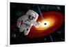 An Astronaut Floating in Outer Space as He Is Pulled Towards a Massive Black Hole-Stocktrek Images-Framed Art Print