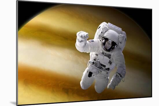 An Astronaut Floating in Space Above a Large Alien Planet-Stocktrek Images-Mounted Art Print