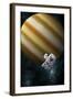 An Astronaut Floating in Space in Front of a Jupiter-Like Planet-Stocktrek Images-Framed Art Print