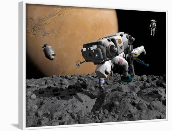 An Astronaut Makes First Human Contact with Mars' Moon Phobos-Stocktrek Images-Framed Photographic Print