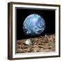 An Astronaut Surveys His Situation on a Barren and Rocky Moon-Stocktrek Images-Framed Art Print