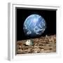 An Astronaut Surveys His Situation on a Barren and Rocky Moon-Stocktrek Images-Framed Art Print