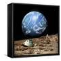 An Astronaut Surveys His Situation on a Barren and Rocky Moon-Stocktrek Images-Framed Stretched Canvas