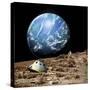 An Astronaut Surveys His Situation on a Barren and Rocky Moon-Stocktrek Images-Stretched Canvas