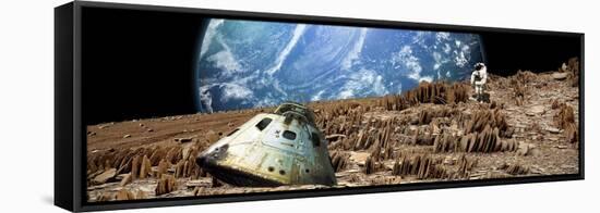 An Astronaut Surveys His Situation on a Barren and Rocky Moon-Stocktrek Images-Framed Stretched Canvas