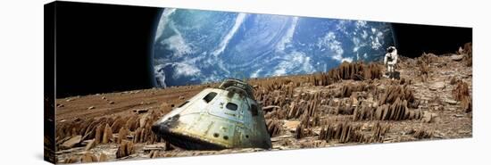 An Astronaut Surveys His Situation on a Barren and Rocky Moon-Stocktrek Images-Stretched Canvas