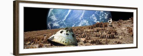 An Astronaut Surveys His Situation on a Barren and Rocky Moon-Stocktrek Images-Framed Premium Giclee Print