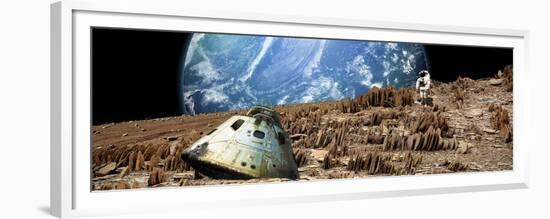 An Astronaut Surveys His Situation on a Barren and Rocky Moon-Stocktrek Images-Framed Premium Giclee Print
