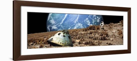 An Astronaut Surveys His Situation on a Barren and Rocky Moon-Stocktrek Images-Framed Art Print