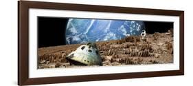 An Astronaut Surveys His Situation on a Barren and Rocky Moon-Stocktrek Images-Framed Art Print