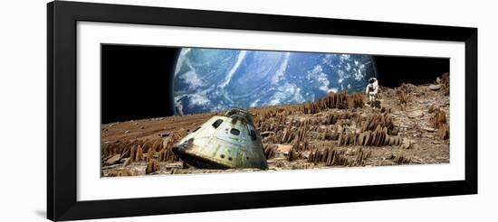 An Astronaut Surveys His Situation on a Barren and Rocky Moon-Stocktrek Images-Framed Art Print