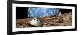 An Astronaut Surveys His Situation on a Barren and Rocky Moon-Stocktrek Images-Framed Art Print