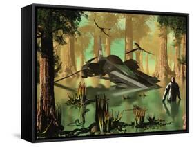 An Astronaut Wades Through the Swamp-like Waters of An Alien World-Stocktrek Images-Framed Stretched Canvas