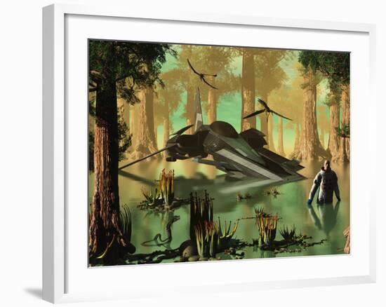 An Astronaut Wades Through the Swamp-like Waters of An Alien World-Stocktrek Images-Framed Photographic Print
