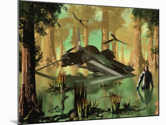 An Astronaut Wades Through the Swamp-like Waters of An Alien World-Stocktrek Images-Mounted Photographic Print