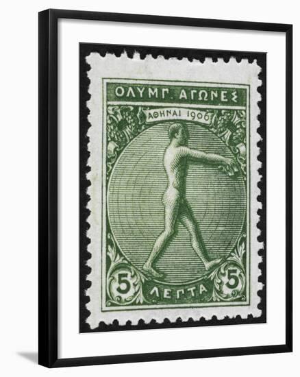 An Athlete Jumping. Greece 1906 Olympic Games 5 Lepta, Unused-null-Framed Giclee Print