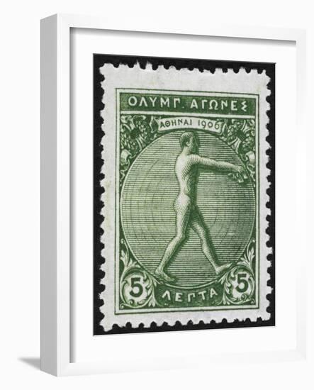 An Athlete Jumping. Greece 1906 Olympic Games 5 Lepta, Unused-null-Framed Giclee Print