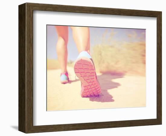 An Athletic Pair of Legs Running on a Path during Sunrise or Sunset - Healthy Lifestyle Concept Don-graphicphoto-Framed Photographic Print