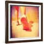 An Athletic Pair of Legs Running or Jogging on a Path during Summer Toned with a Soft Vintage Insta-graphicphoto-Framed Photographic Print