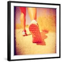 An Athletic Pair of Legs Running or Jogging on a Path during Summer Toned with a Soft Vintage Insta-graphicphoto-Framed Photographic Print