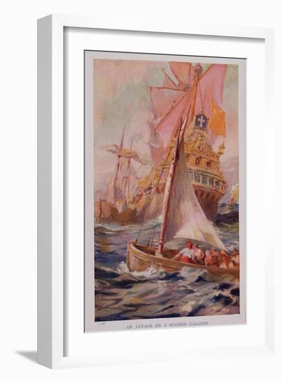 An Attack on a Spanish Galleon, Book Illustration from 'Pioneers in Tropical America'-Harry Hamilton Johnston-Framed Giclee Print