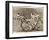 An Attacking Player Charges Forward with the Ball Chased by Two Opposing Players-W.b. Wall-Framed Art Print